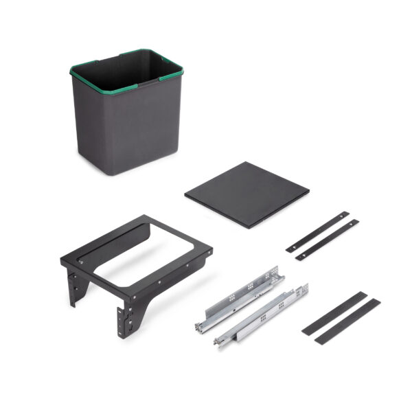 Emuca bac de tri sélectif pour fixation latérale sur meuble de cuisine Recycle 1x35litres, Acier, Plastique gris anthracite