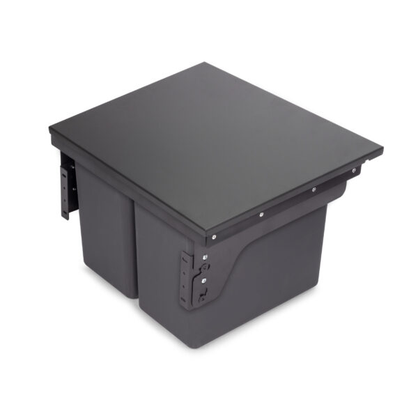 Emuca Bac de tri sélectif pour montage latéral sur meuble de cuisine Recycle 2x24litres, Acier, Plastique gris anthracite – Image 2
