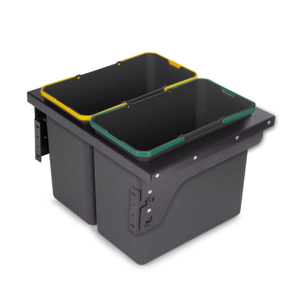 Emuca Bac de tri sélectif pour montage latéral sur meuble de cuisine Recycle 2x24litres, Acier, Plastique gris anthracite – Image 3