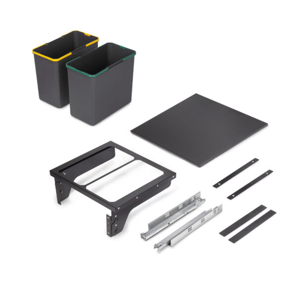 Emuca Bac de tri sélectif pour montage latéral sur meuble de cuisine Recycle 2x24litres, Acier, Plastique gris anthracite