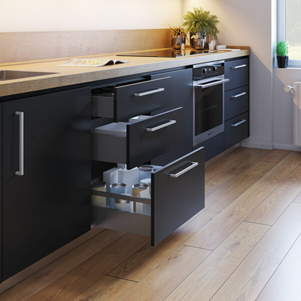 Emuca Tiroir extérieur Vertex avec réglages 3D hauteur 93mm, 40kg, profondeur 400mm, Acier, Gris anthracite – Image 2