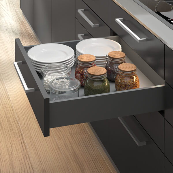 Emuca Tiroir extérieur Vertex avec réglages 3D hauteur 93mm, 40kg, profondeur 400mm, Acier, Gris anthracite – Image 3