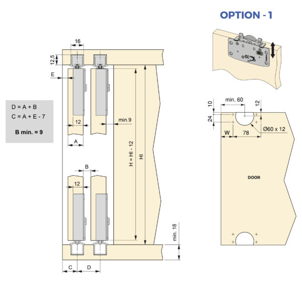 Emuca Kit de ferrures pour Flow2 2 portes coulissantes et à fermeture souple avec rails encastrés 2,35m, panneaux non inclus, Peint en Noir – Image 4