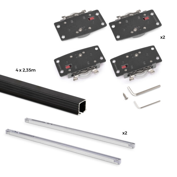 Emuca Kit de ferrures pour Flow2 2 portes coulissantes et à fermeture souple avec rails encastrés 2,35m, panneaux non inclus, Peint en Noir – Image 2