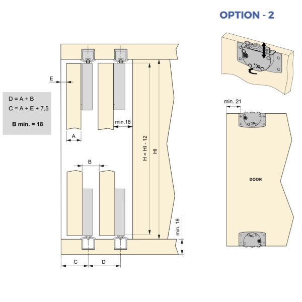 Emuca Kit de ferrures pour Flow2 2 portes coulissantes et armoire à fermeture souple avec rails encastrés 2,35m, panneaux non inclus, Anodisé mat – Image 5