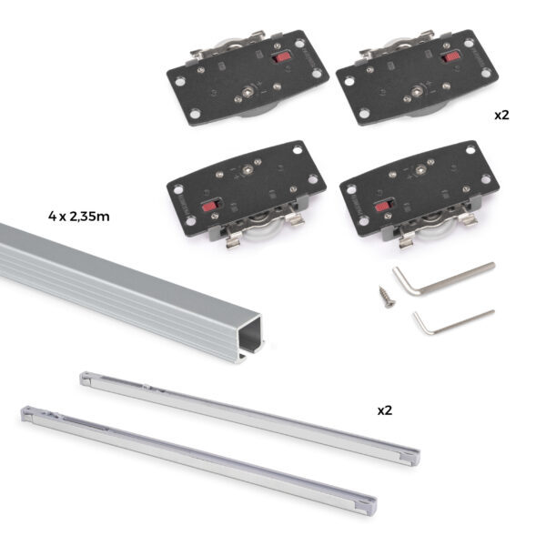 Emuca Kit de ferrures pour Flow2 2 portes coulissantes et armoire à fermeture souple avec rails encastrés 2,35m, panneaux non inclus, Anodisé mat – Image 2