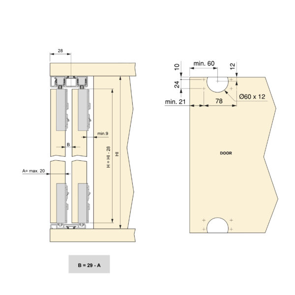 Emuca Système de montage en surface Flow 2 en kit pour une armoire avec 2 portes coulissantes en bois avec fermeture souple. – Image 4