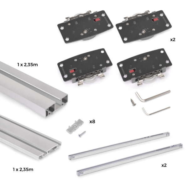 Emuca Système de montage en surface Flow 2 en kit pour une armoire avec 2 portes coulissantes en bois avec fermeture souple. – Image 2