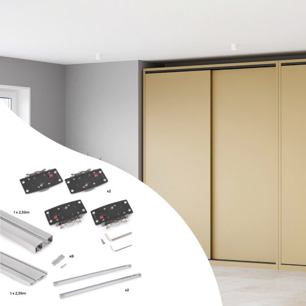 Emuca Système de montage en surface Flow 2 en kit pour une armoire avec 2 portes coulissantes en bois avec fermeture souple.