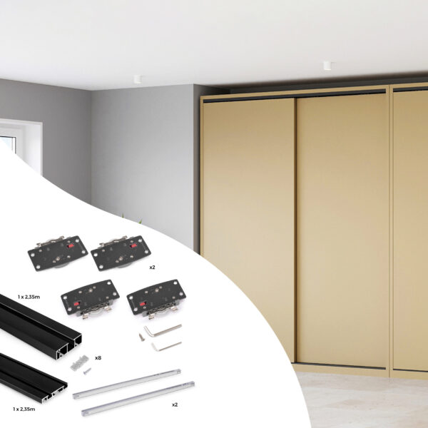 Emuca Système de montage en surface Flow 2 en kit pour une armoire avec 2 portes coulissantes en bois avec fermeture souple.