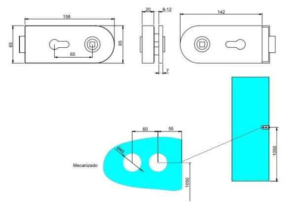 Emuca Kit de serrure et de gâche pour portes en verre doubles, loquet horizontal pour porte en verre 8-12mm, acier et aluminium, peint en noir – Image 5
