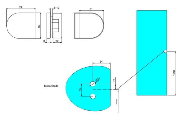 Emuca Kit de serrure et de gâche pour portes en verre doubles, loquet horizontal pour porte en verre 8-12mm, acier et aluminium, peint en noir – Image 6