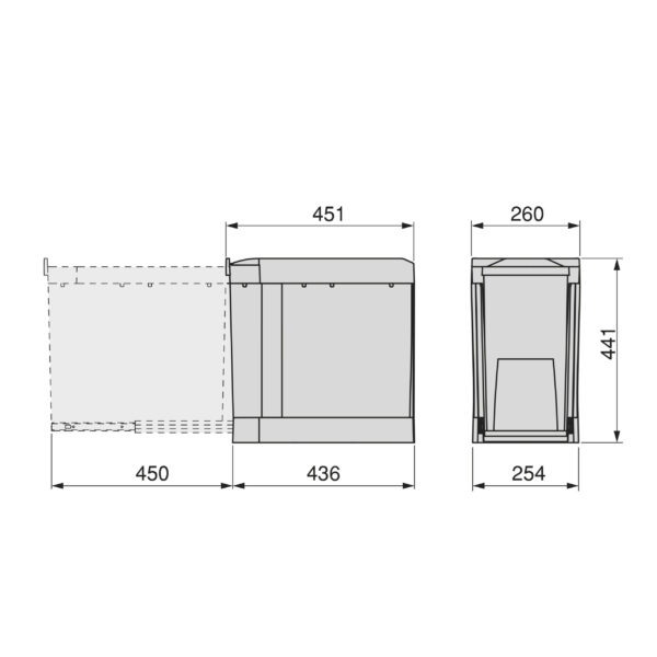 Emuca Poubelles de recyclage pour la cuisine, 1 x 30L, fixation inférieure et extraction automatique, Acier et Plastique, Gris antracite – Image 8