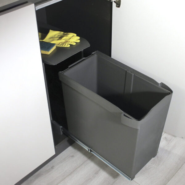 Emuca Poubelles de recyclage pour la cuisine, 1 x 30L, fixation inférieure et extraction automatique, Acier et Plastique, Gris antracite – Image 2