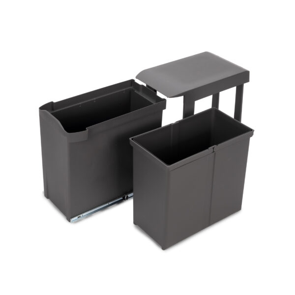 Emuca Poubelles de recyclage pour la cuisine, 1 x 30L, fixation inférieure et extraction automatique, Acier et Plastique, Gris antracite – Image 3