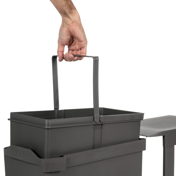 Emuca Poubelles de recyclage pour la cuisine, 1 x 30L, fixation inférieure et extraction automatique, Acier et Plastique, Gris antracite – Image 4