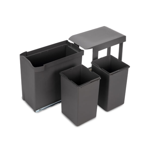 Emuca Poubelles de recyclage pour la cuisine, 2 x 14L, fixation inférieure et extraction automatique, Acier et Plastique, Gris antracite – Image 2