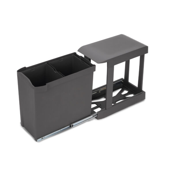 Emuca Poubelles de recyclage pour la cuisine, 2 x 14L, fixation inférieure et extraction automatique, Acier et Plastique, Gris antracite