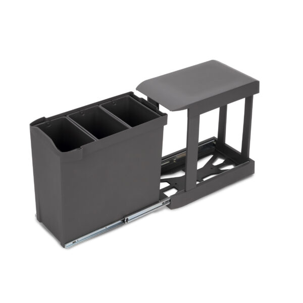 Emuca Poubelles de recyclage pour la cuisine, 3 x 10L, fixation inférieure et extraction automatique, Acier et Plastique, Gris antracite