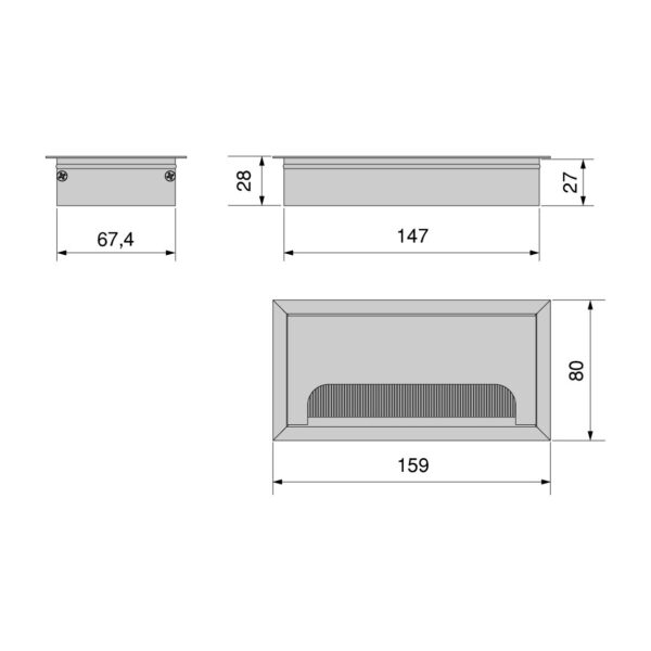 Passe-câbles de table Emuca Quadrum, rectangulaire, 159x80mm, à encastrer, Aluminium, Peint en blanc – Image 4