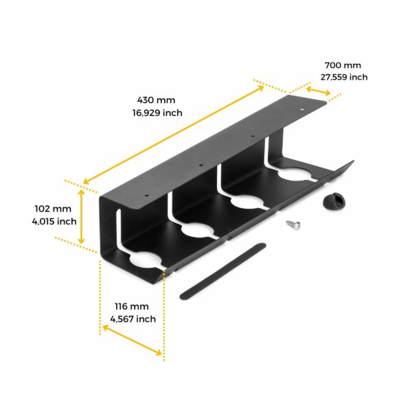 Emuca Lot de 2 Chemin de câbles sous le bureau, Longueur 430 mm, Acier, Peint en noir – Image 7