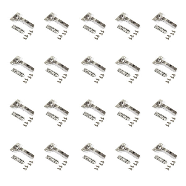 Emuca Lot de 20 charnières droites X91 à fermeture amortie avec embases droite à visser, Hauteur 1, Acier, Nickelé