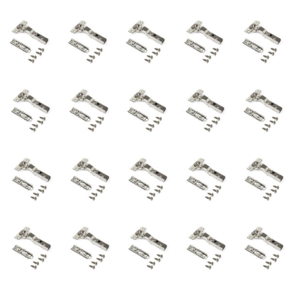 Emuca Lot de 20 charnières coudées X91 à fermeture amortie avec embases droite à visser, Hauteur 1, Acier, Nickelé