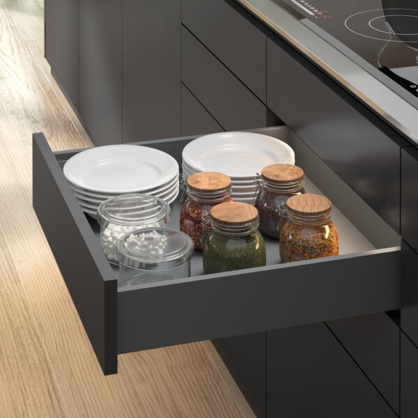 Emuca Tiroir extérieur Vertex Push Synchro avec réglages 3D, hauteur 93mm, 40kg, profondeur 500mm, Acier, Gris antracite – Image 4