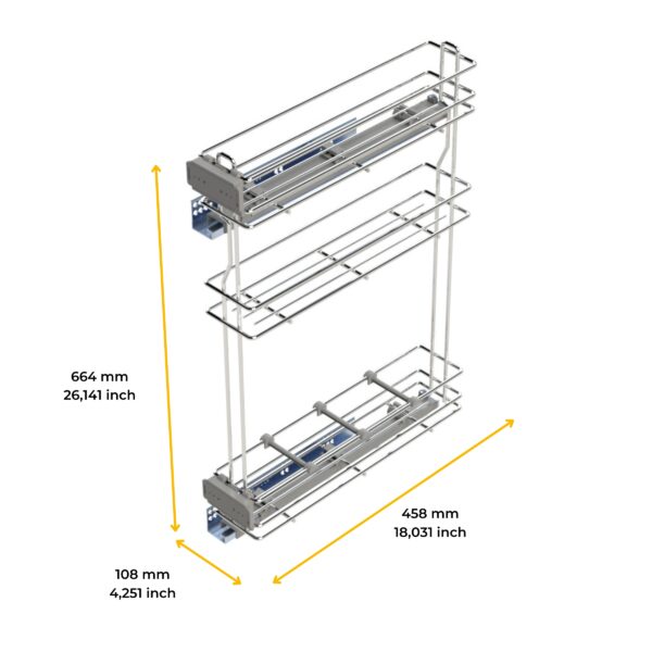 Emuca porte-bouteilles extractible SupraMax avec fermeture à amortie, gauche, 3 plateaux, module 150mm, Acier, Chromé – Image 7