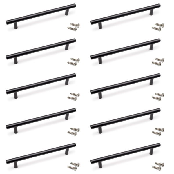 Emuca Lot de 10 poignées pour meubles Orlando, L252mm, entraxe 192mm, Acier, Peint en noir