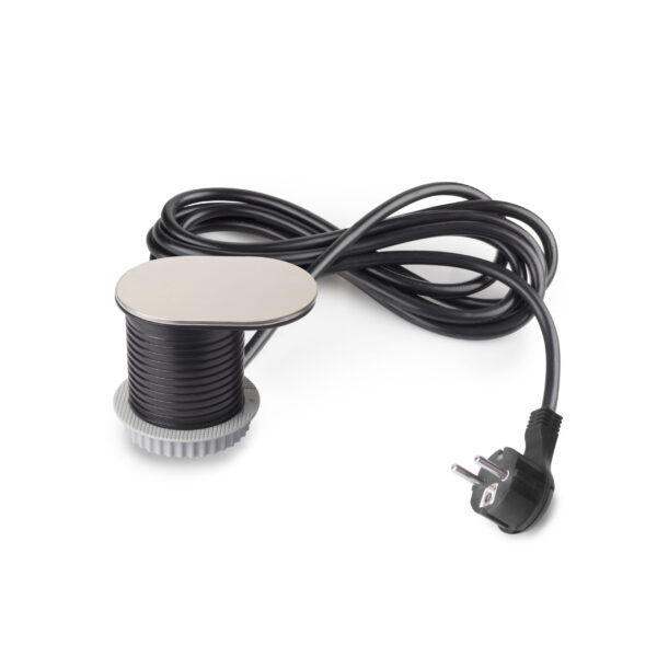 Emuca Multiconnecteur Vertikal Flat 60, diamètre 60mm, 1 x prise Schuko, 1 x USB Type A, 1 x USB Type C, Acier et Plastique, Acier inoxydable – Image 7
