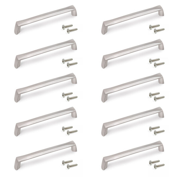 Emuca Lot de 10 poignées pour meubles Canton, L142mm, entraxe 128mm, Zamak, Nickel satiné