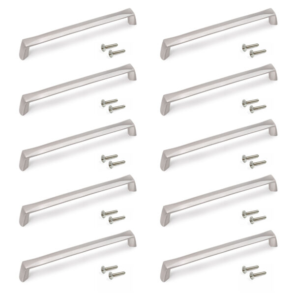 Emuca Lot de 10 poignées pour meubles Canton, L174mm, entraxe 160mm, Zamak, Nickel satiné