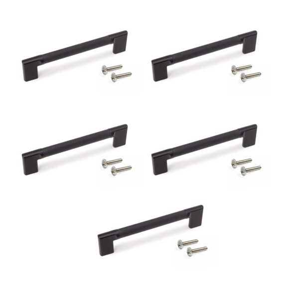 Emuca Lot de 5 poignées pour meubles Sofia, L189mm, entraxe 160mm, Aluminium , Peint en noir
