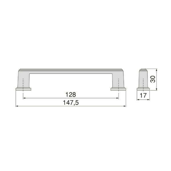Emuca Lot de 5 poignées pour meubles Tanger, L147.5mm, entraxe 128mm, Zamak, Nickel satiné – Image 6