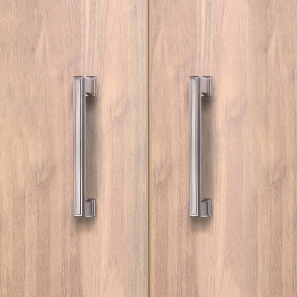 Emuca Lot de 5 poignées pour meubles Tanger, L147.5mm, entraxe 128mm, Zamak, Nickel satiné – Image 4