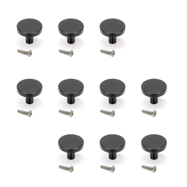 Emuca Lot de 10 boutons pour meubles Uppsala, diamètre 30mm, Aluminium, Peint en noir