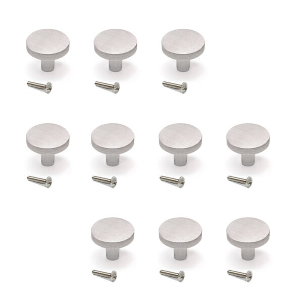 Emuca Lot de 10 boutons pour meubles Uppsala, diamètre 30mm, Aluminium, Inox brossé