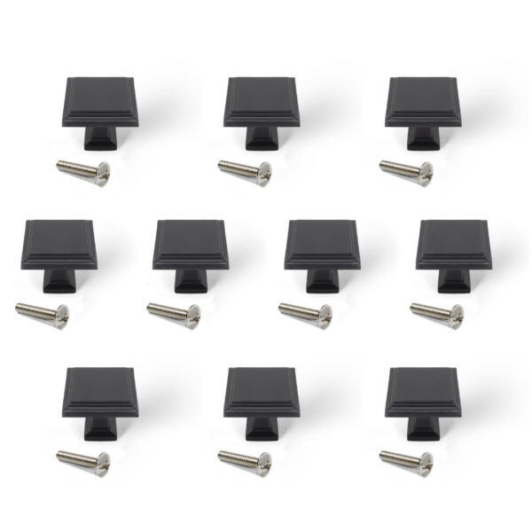 Emuca Lot de 10 boutons pour meubles Ceuta, 31.5x31.5mm, Zamak, Peint en noir