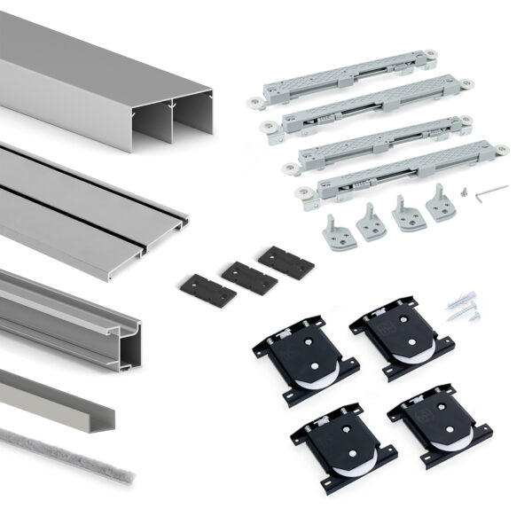Emuca Kit de quincaillerie pour armoire à 2 portes coulissantes avec fermeture souple Placard 74, Modèle de poignée Sharp, épaisseur 16mm, panneaux non inclus, Anodisé mat – Image 3