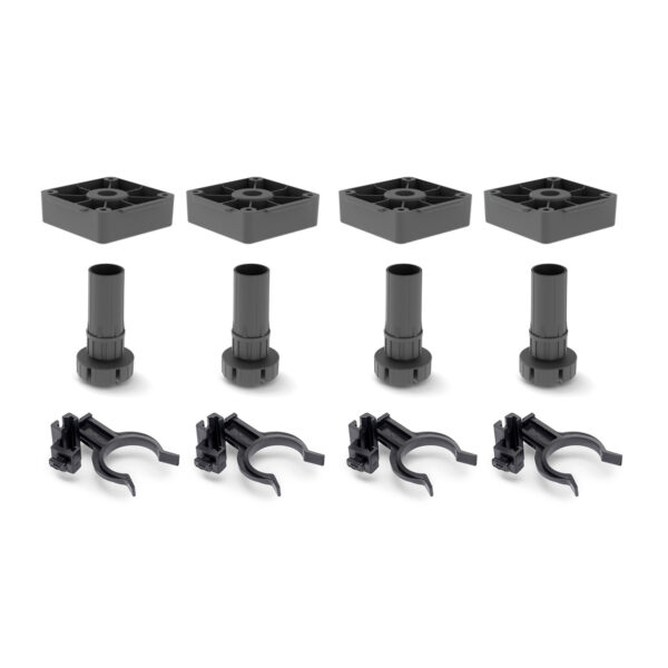 Emuca Kit de pieds de Vérins Bone avec base carrée pour meubles, hauteur 100mm, réglable 98-140mm, Plastique, Noir