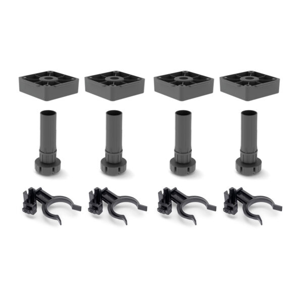 Emuca Kit de pieds de Vérins Bone avec base carrée pour meubles, hauteur 150mm, réglable 148-190mm, Plastique, Noir