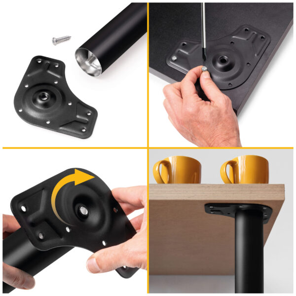 Emuca Lot de 4 pieds de table, diamètre 60mm, H 830mm, Acier, Peint en noir – Image 8