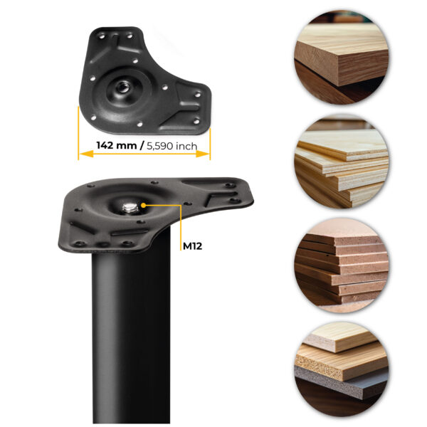 Emuca Lot de 4 pieds de table, diamètre 60mm, H 830mm, Acier, Peint en noir – Image 12