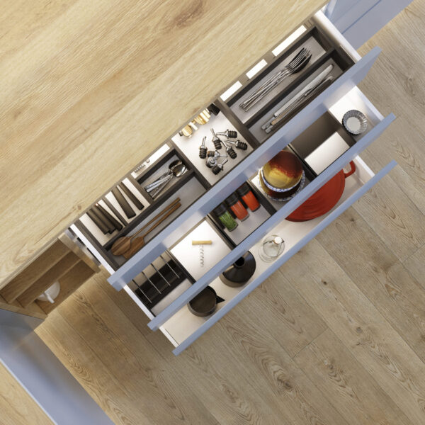 Emuca Tiroir extérieur Protone 30kg , coulisses à sortie totale et fermeture amortie, hauteur 93mm, profondeur 500mm, Acier, Peint en blanc – Image 3