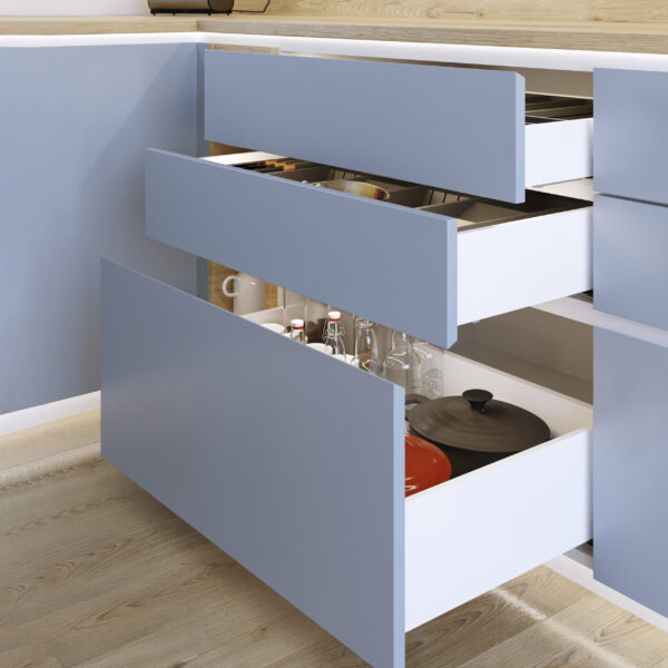 Emuca Tiroir extérieur Protone 30kg , coulisses à sortie totale et fermeture amortie, hauteur 131mm, profondeur 450mm, Acier, Peint en blanc – Image 2