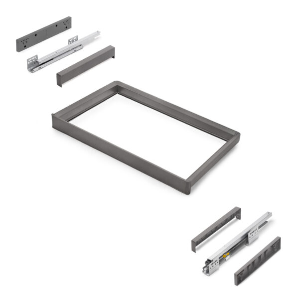 Emuca Rack avec glissières à extension totale et à fermeture douce pour accessoires d'armoire Quartz, 712-738mm, Aluminium et plastique, Titane