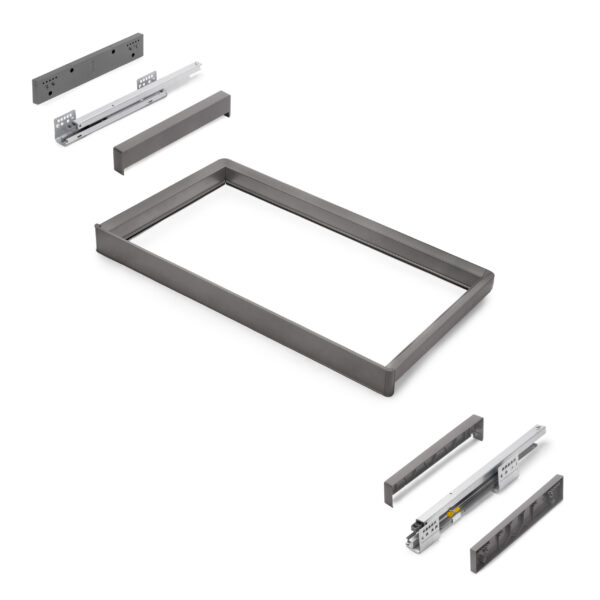 Emuca Rack avec glissières à extension totale et à fermeture douce pour accessoires d'armoire Quartz, 762-788mm, Aluminium et plastique, Titane