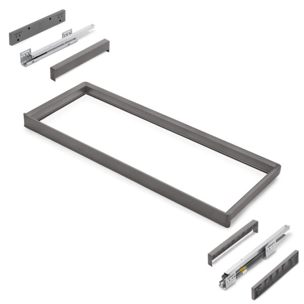 Emuca Rack avec glissières à extension totale et à fermeture douce pour accessoires d'armoire Quartz, 962-988mm, Aluminium et plastique, Titane