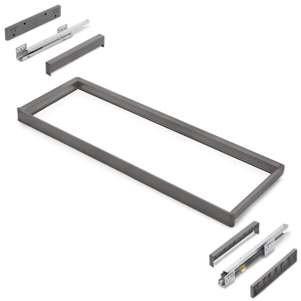 Emuca Rack avec glissières à extension totale et à fermeture douce pour accessoires d'armoire Quartz, 1012-1038mm, Aluminium et plastique, Titane